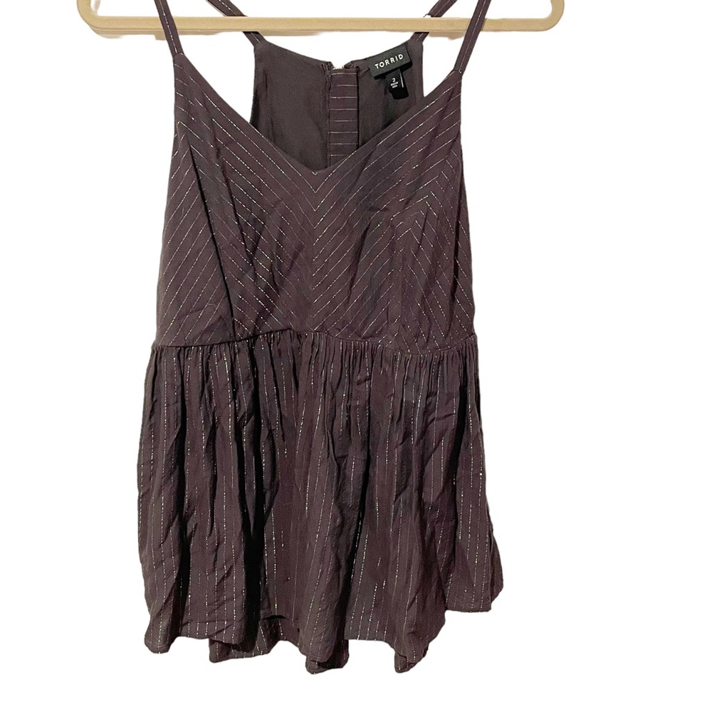 Torrid‎ Plus Size 2X Grey Gold Metallic Stripe Flowy Sleeveless Tank